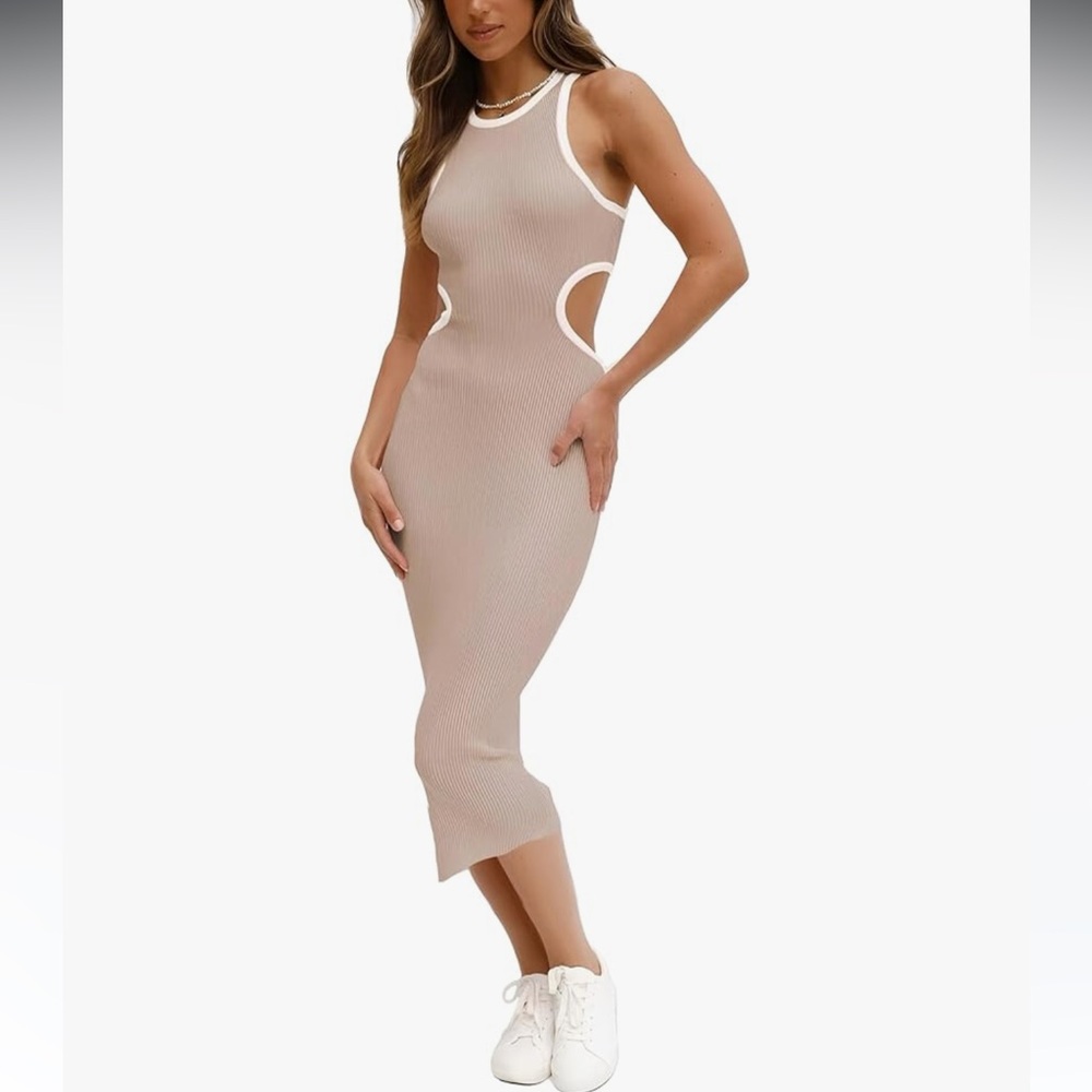 Womens Sexy Cut Out Waist Open Back Bodycon Dress